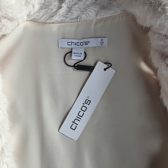 Chico's Pearl Embellished Faux Fur Vest Color Ivory - Picture 4 of 9